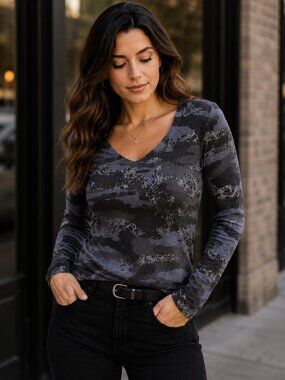 Free For Humanity Gray Camo Long Sleeve Top
